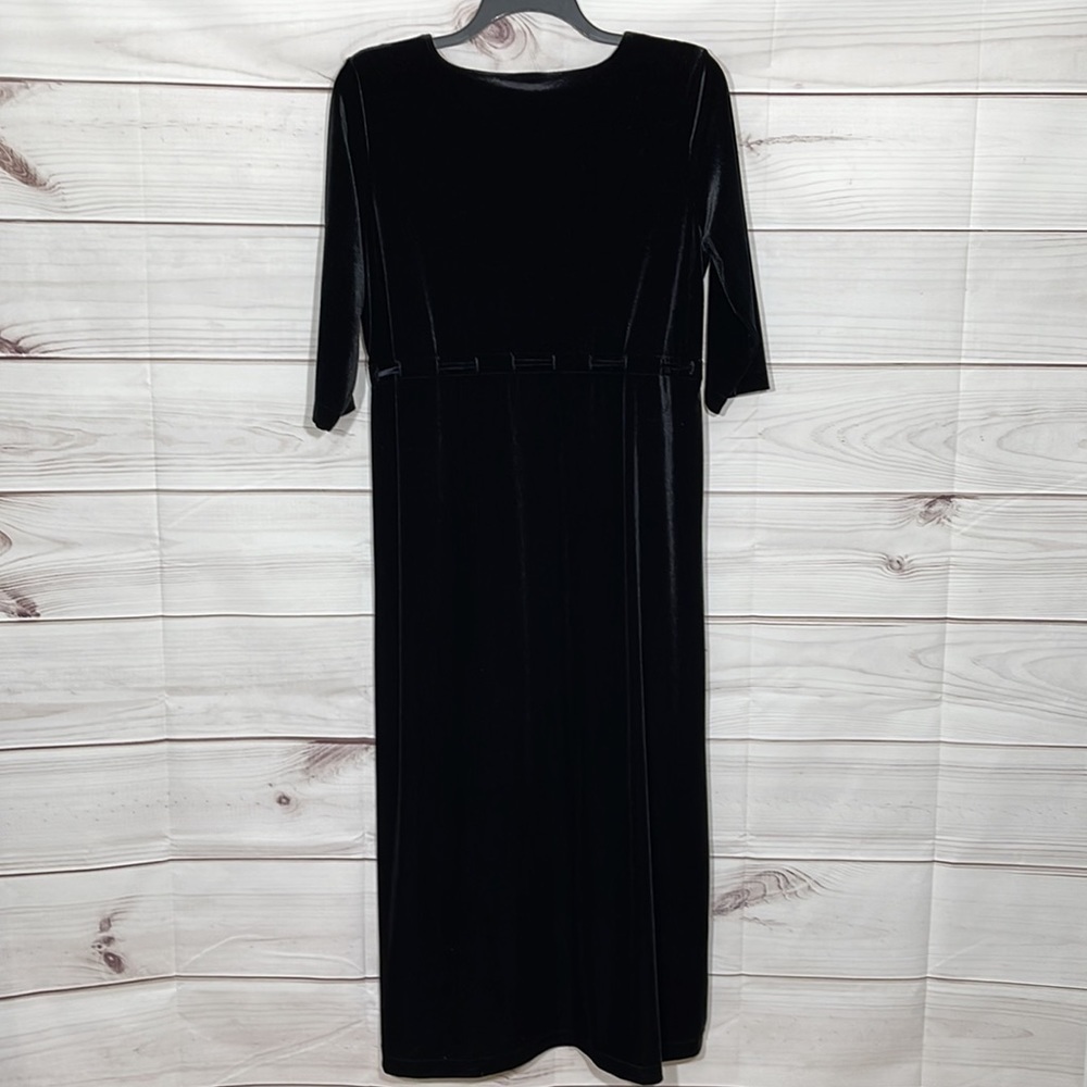 Long Black Velour 90's Dress 3/4 Sleeves Empire Style with Drawstring Size 14/16 - Picture 6 of 8
